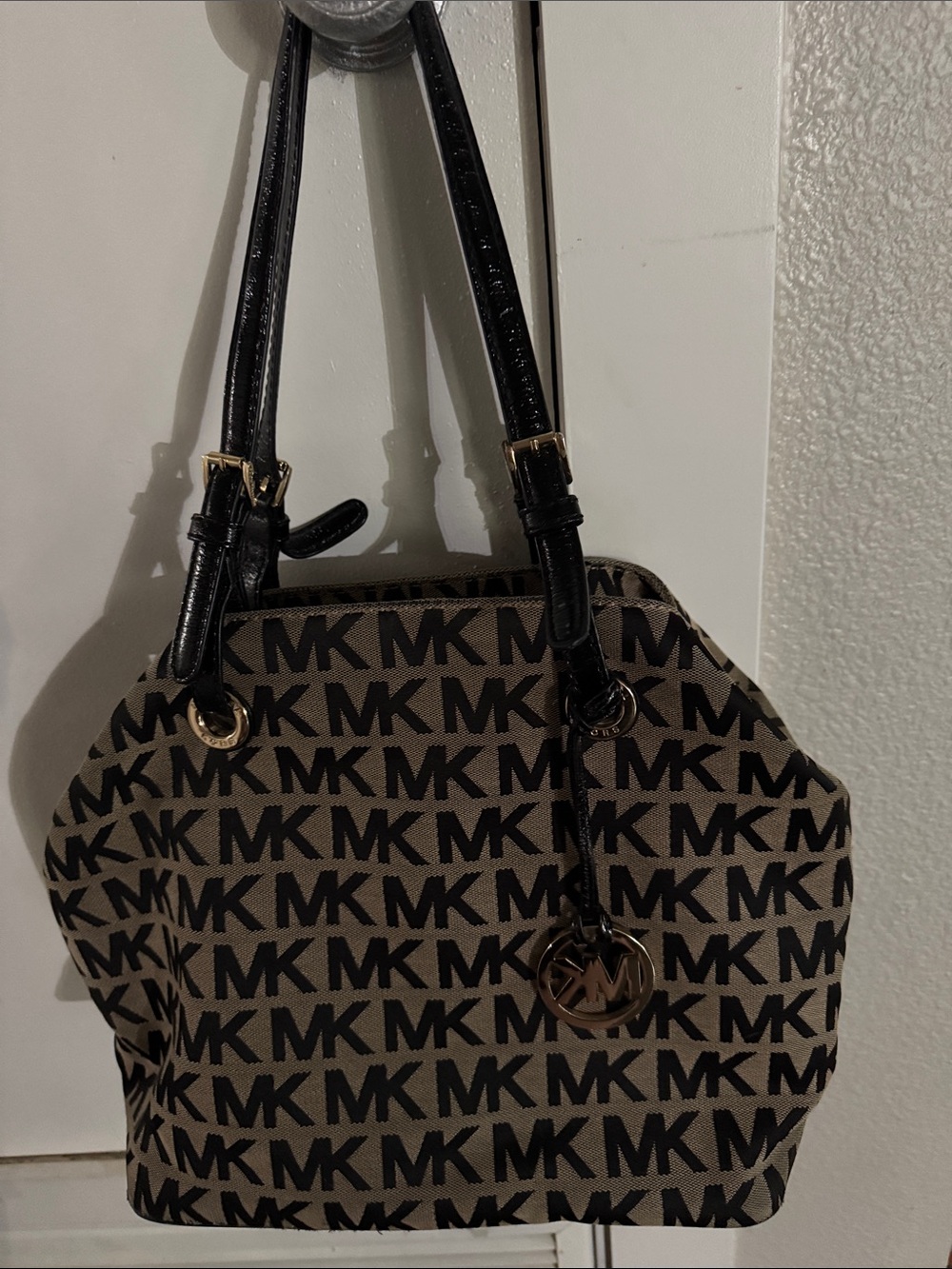 Michael Kors Black and Brown MK Logo Shoulder Bag